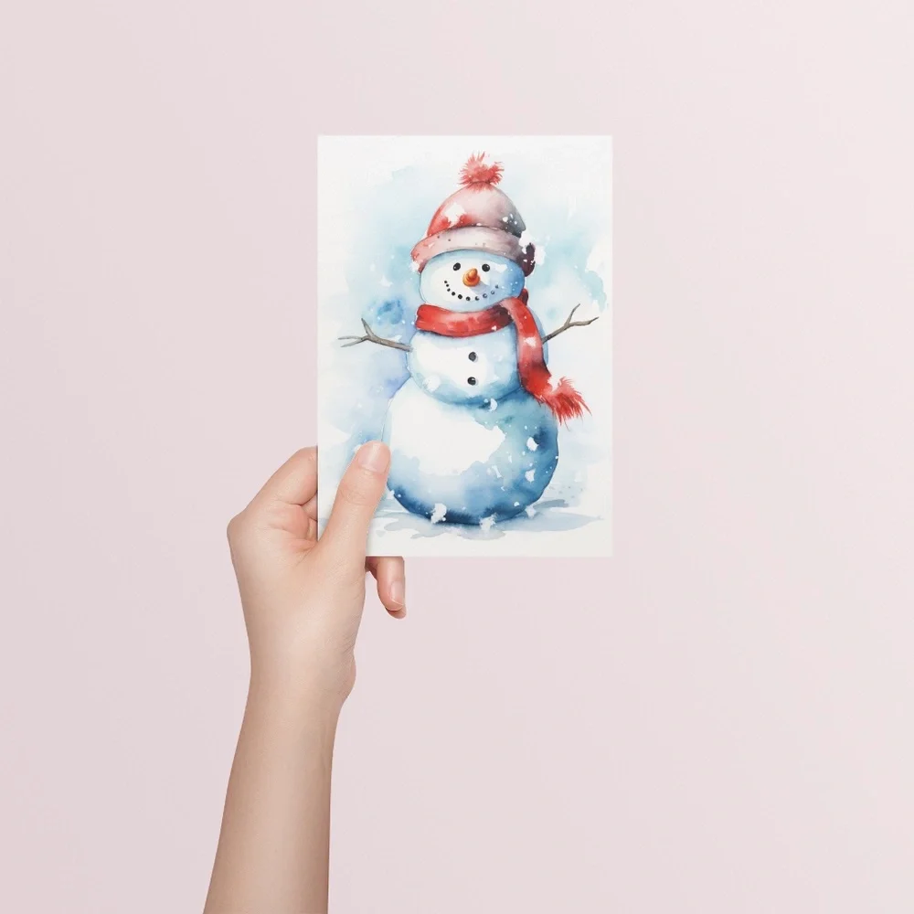 Watercolor Snowman Christmas Theme Wall Art Illustration Print Unframed - Picture 5 of 5